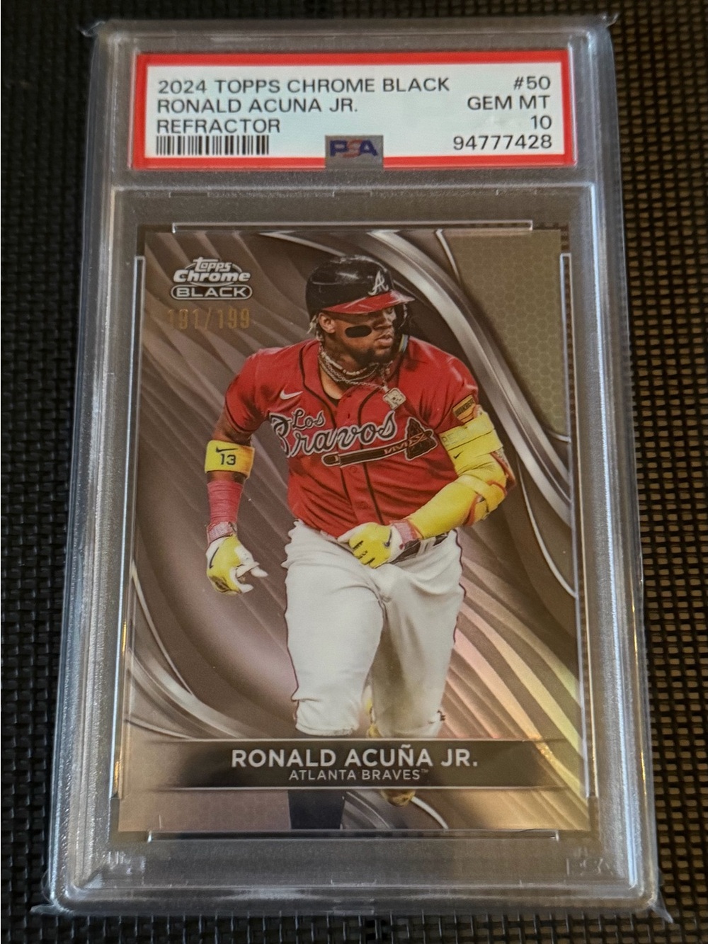 Topps 2024 Chrome Black Ronald Acuña Jr. Refractor /199 #50 PSA 10 Braves